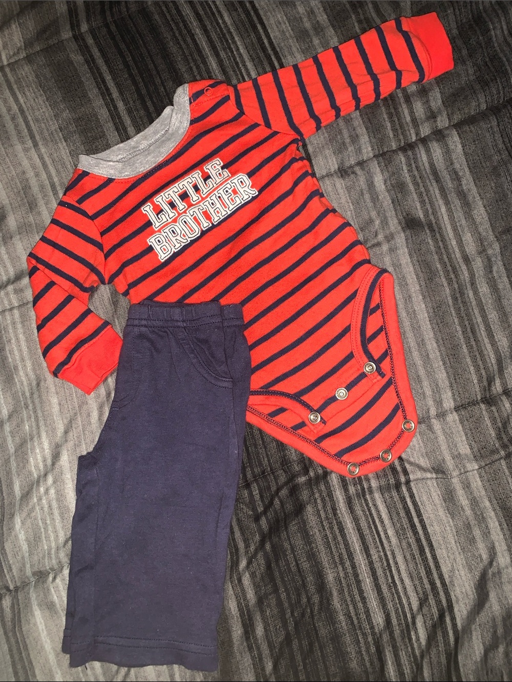 Carters Striped "Little Brother" orange & Navy Baby Bodysuit Set